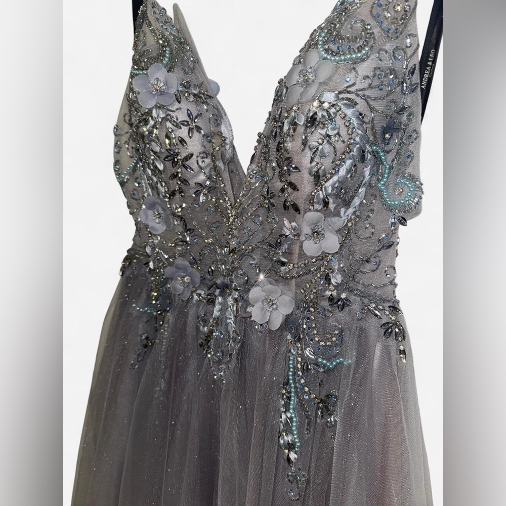Andrea & Leo Couture Silver Crystal Flower Gown